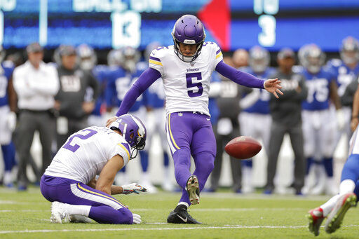 Minnesota Vikings kicker Dan Bailey (OSU, Southwest Covenant School in Yukon)